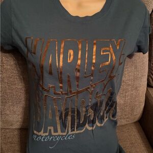 Harley-Davidson Teal and Bronze Logo Tee